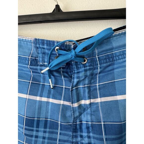 O’Neill Blue Plaid Hybrid Unlined Cargo Swim Trunks Tie Closure Men’s Size 40 - Picture 3 of 7